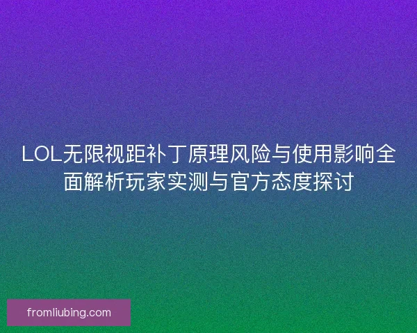 LOL无限视距补丁原理风险与使用影响全面解析玩家实测与官方态度探讨